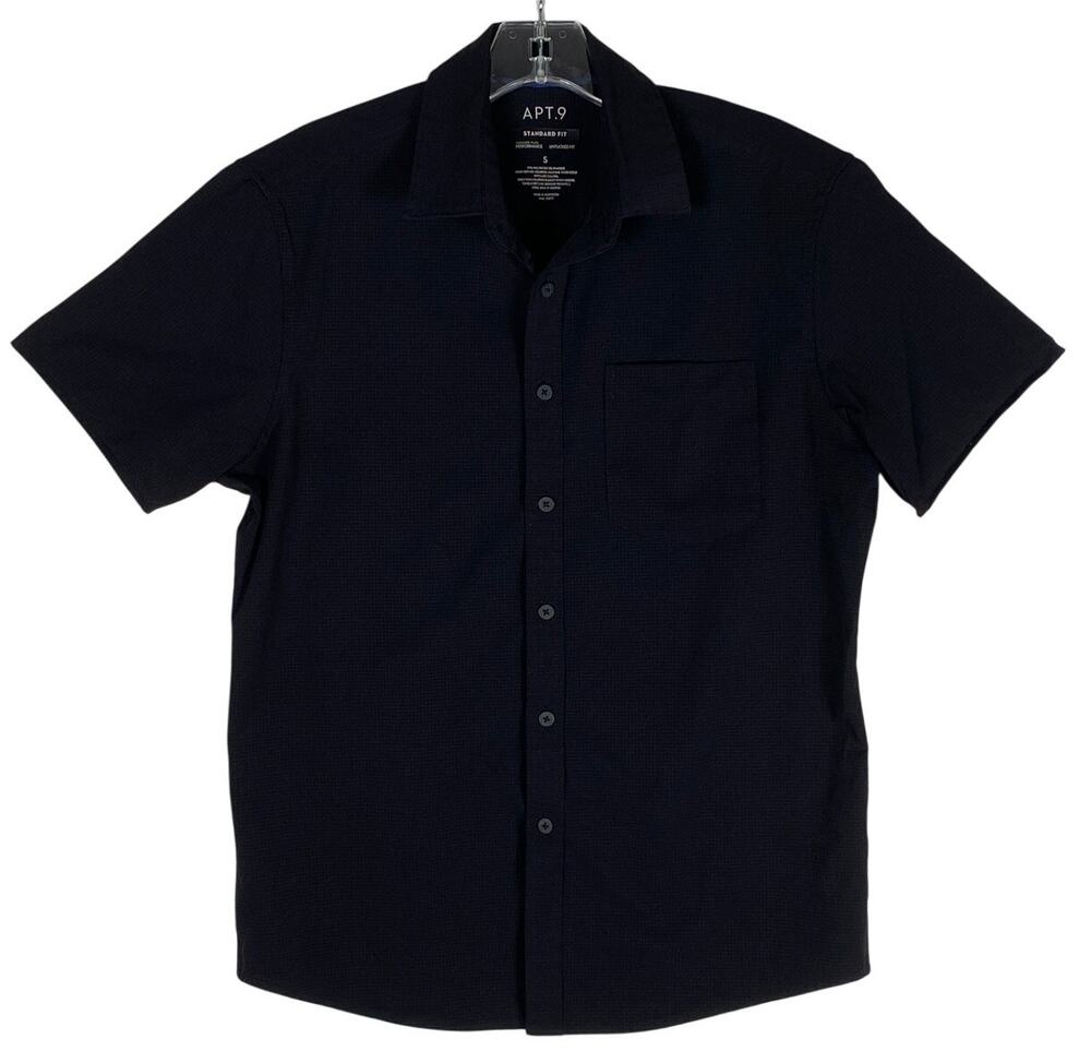 APT.9 Premier Flex Untucked Fit Button Up Shirt Mens S Black Capsule Minimalist